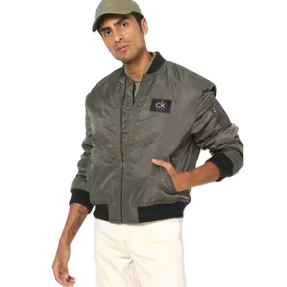 Calvin Klein ~Men's Size M~ Olive Green Full Zip Bomber Jacket Coat NEW. - Picture 1 of 16